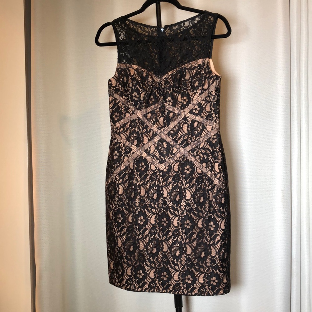 Aiden-Aidan Mattox- Nude/Black Lace Midi Dress NWT